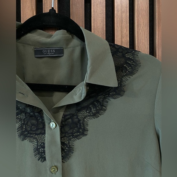 Guess | Sheer Button Down Top | Size S | Green - Picture 3 of 4